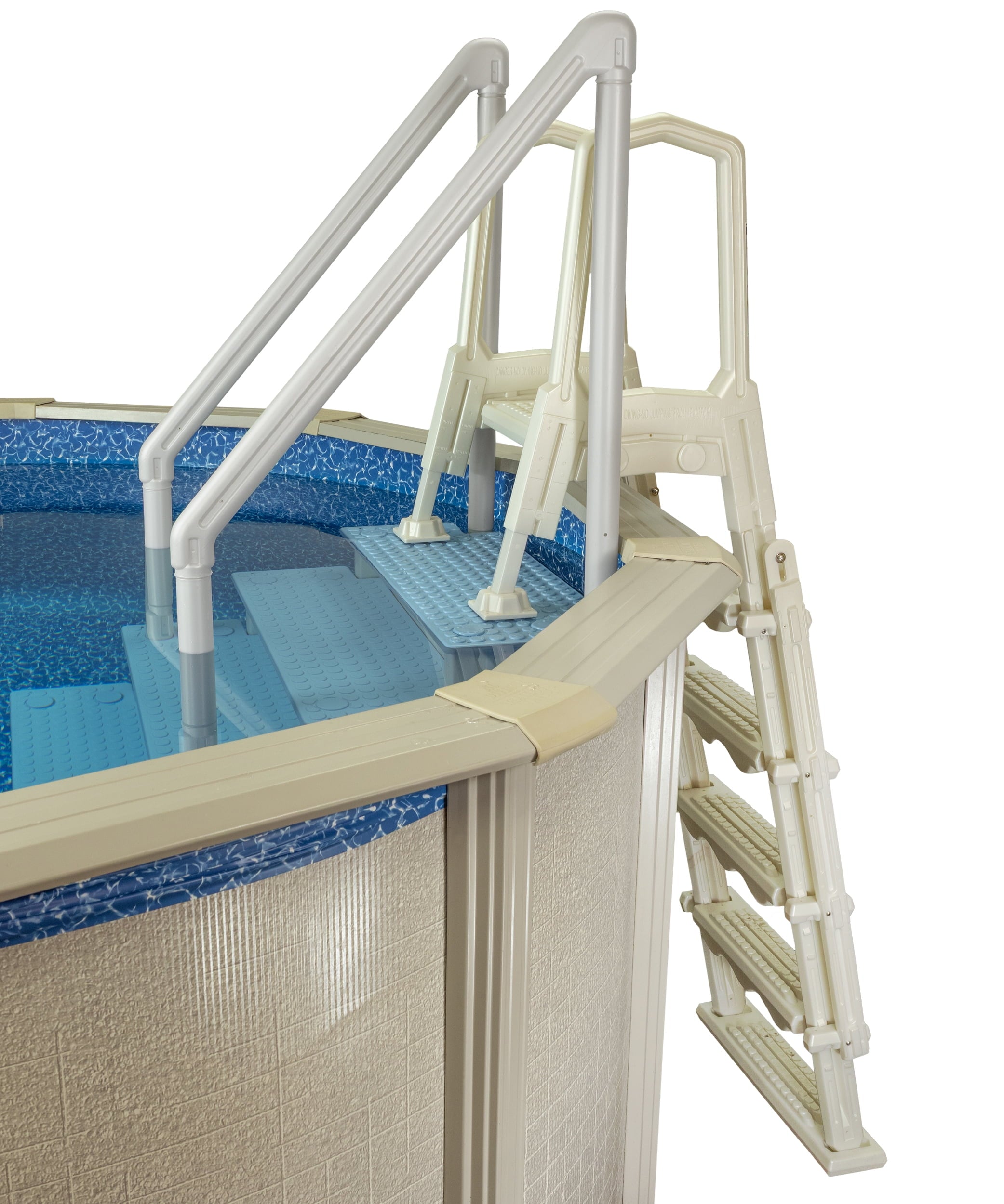 Aqua Select White Anti-Slip Pool Steps with White Steps and White Outside Flip-up Safety Ladder, 48-54H