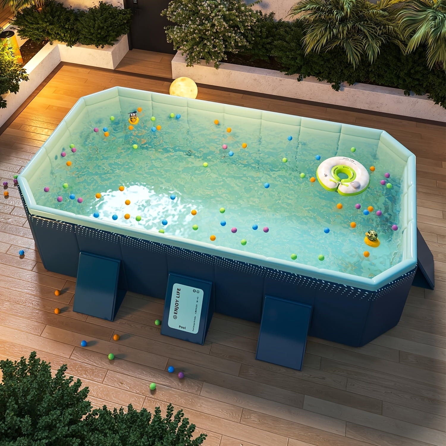 82/102 Inch No-Installation, No-Inflation Adult Swimming Pool, Thickened Wear-Resistant PVC Bracket Solid Non-Inflatable Quick-Open Simple Pool for Home Use, Outdoor Courtyard Party Pool