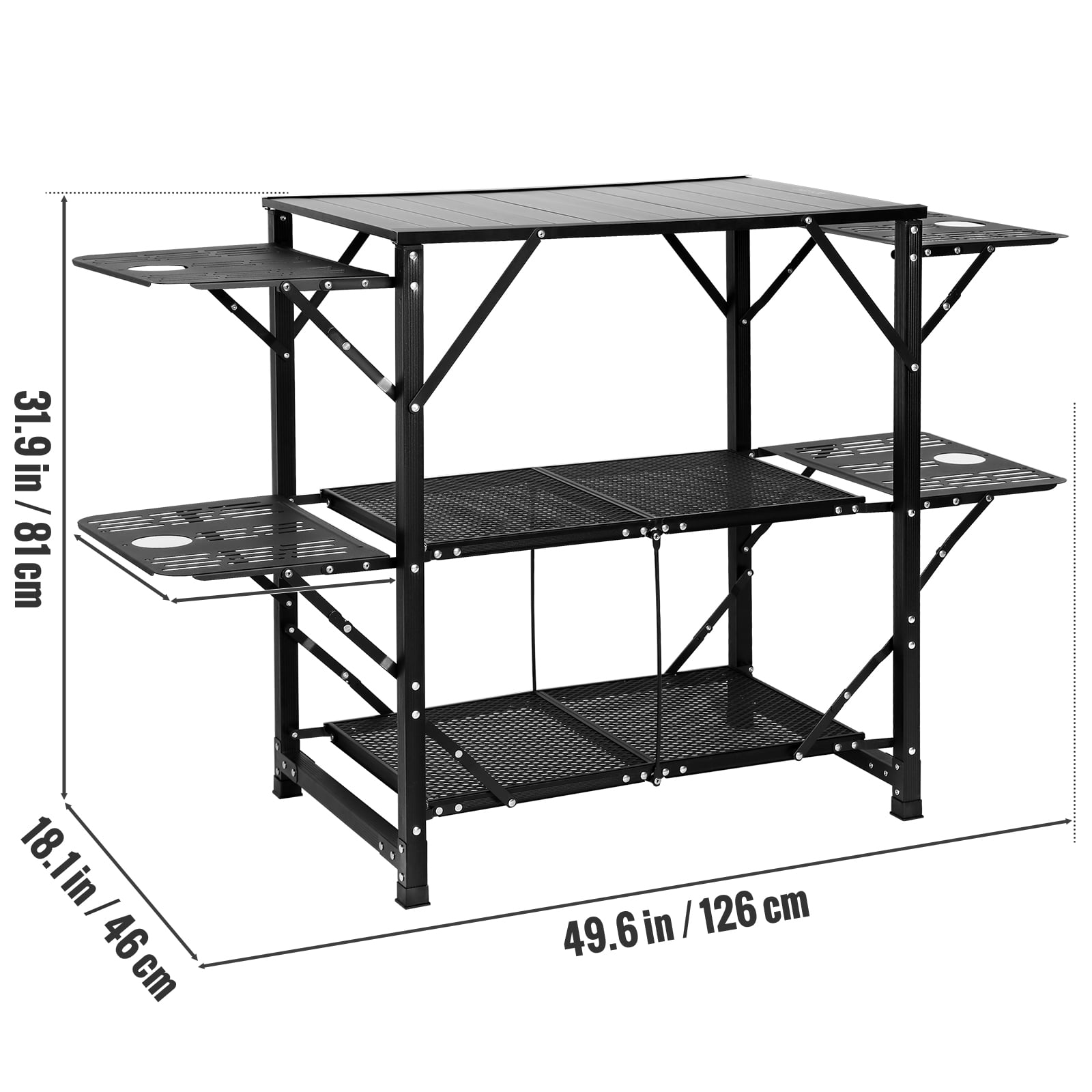 VEVOR Camping Kitchen Table, Quick set-up Folding Camping Table with A Carrying Bag, 3 Adjustable Heights, MDF Camping Table, Ideal for Outdoor Picnics, BBQs, Camping, RV Traveling