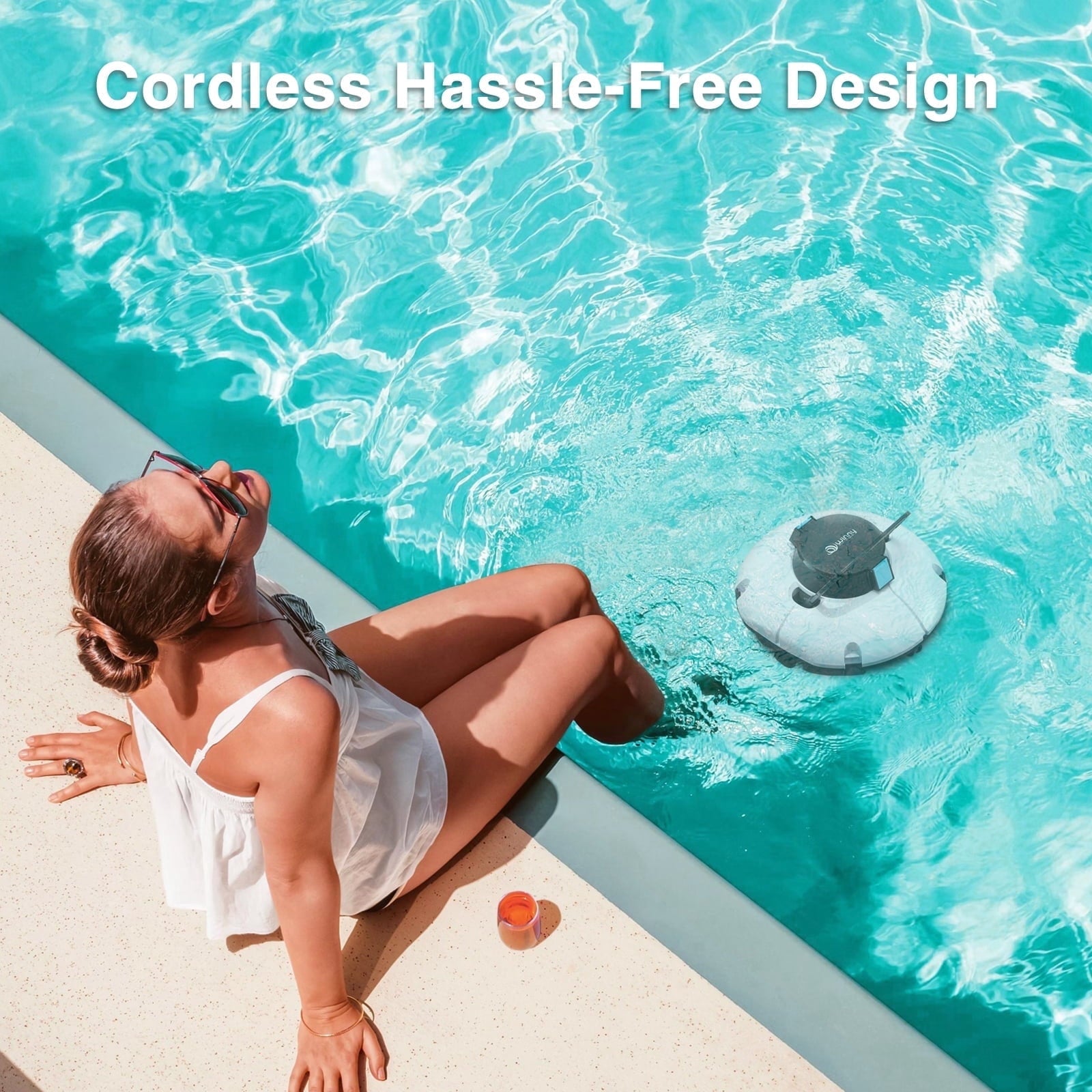 Cordless Robotic Pool Cleaner, Winny Pool Cleaner Automatic Pool Vacuum with Dual Filters, 80 Mins Runtime, Ideal for Flat Above Pools Up to 645 Sq.Ft (White and Blue)