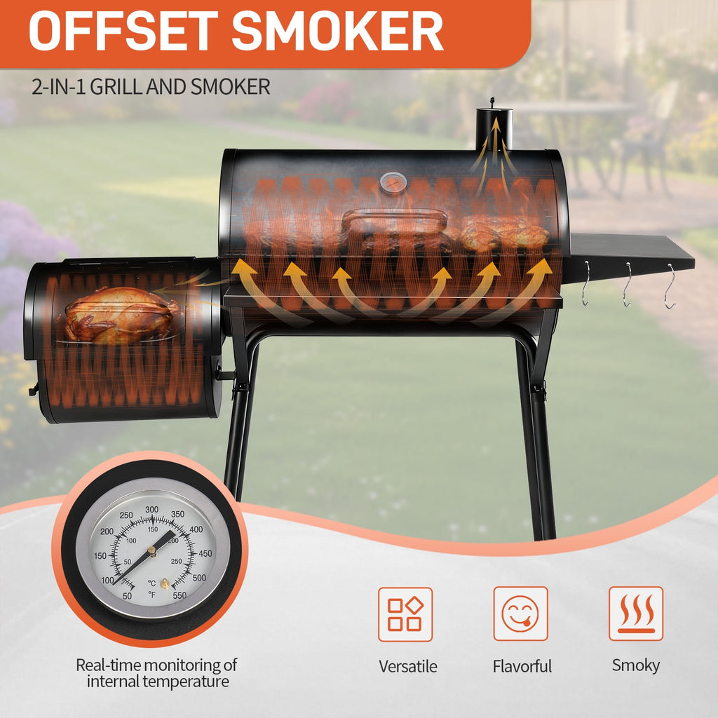 Zimtown BBQ Charcoal Grill Outdoor Barbecue Pit with Offset Smoker for Outdoor Cooking