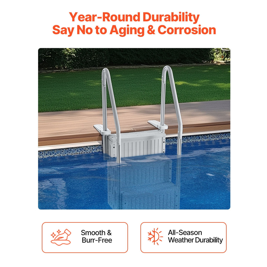 KFFKFF 4-Step Above Ground Pool Ladder, Anti-Slip Pool Steps with Dual Handrails, Supports 400 lbs, Fits 48-54 Inground & Above-Ground Pools, Creamy White