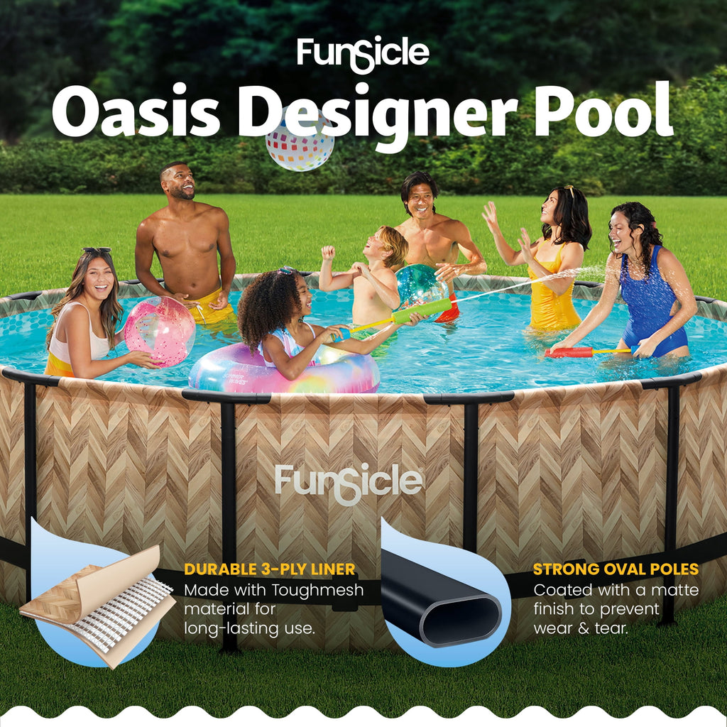 Funsicle 14ft Round Oasis Above Ground Pool with SkimmerPlus Filter Pump, Age 6 & up