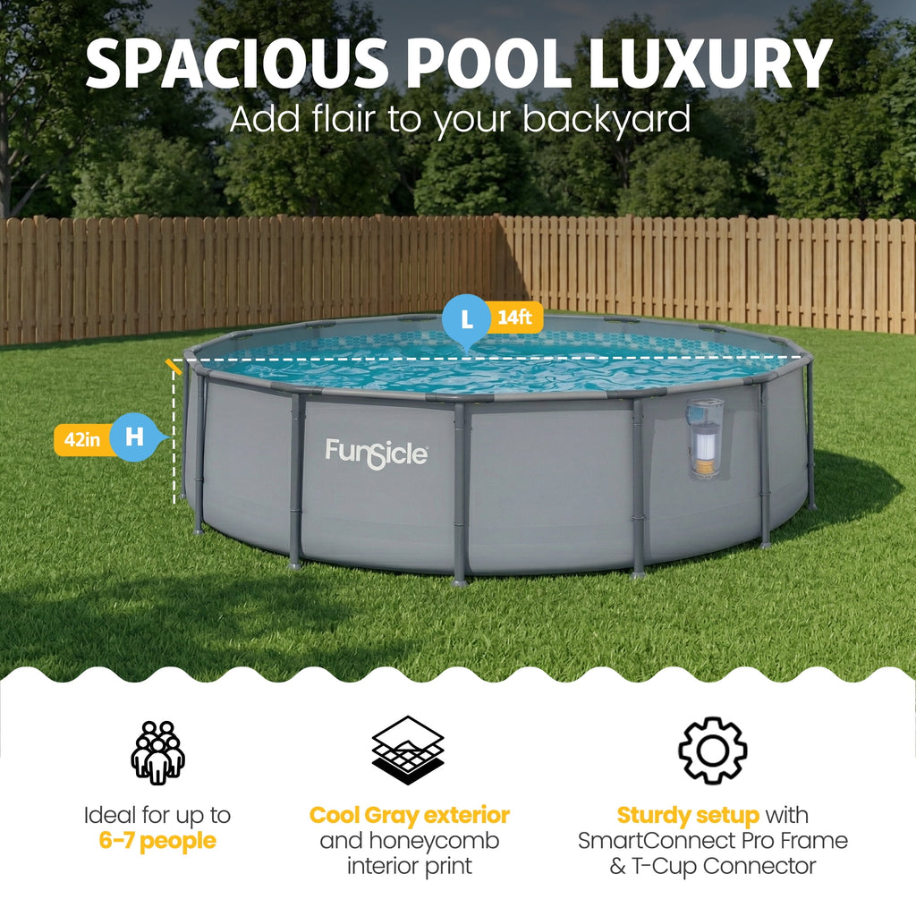 Funsicle 14' x 42 Oasis Above Ground Pool Set with Pump, Round Frame - Cool Gray