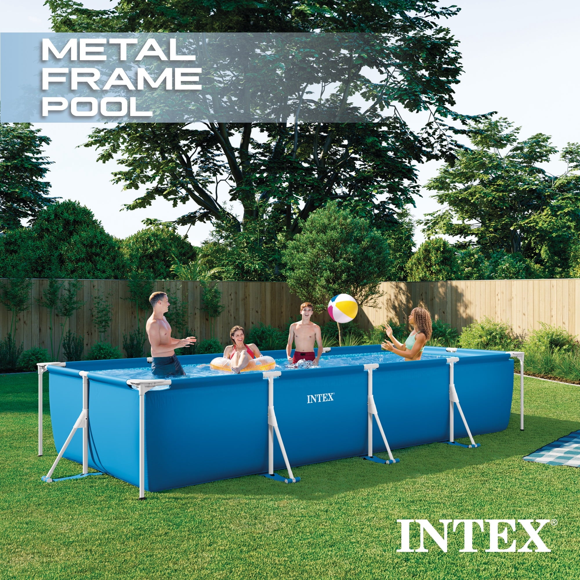 Intex 14.75' x 33 Rectangular Frame Above Ground Outdoor Swimming Pool