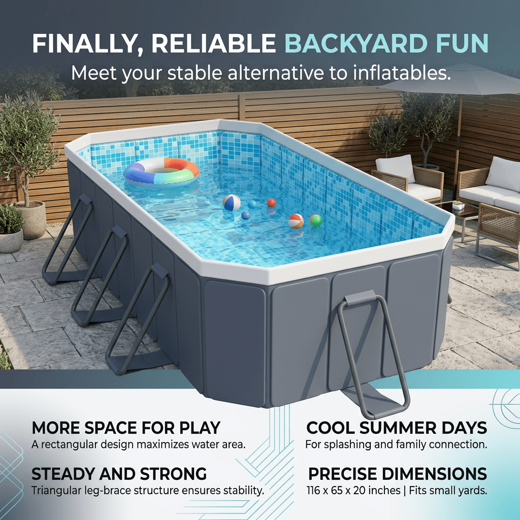 Hyindoor Outdoor Foldable Non-Inflatable Adults and Kids Swimming Pool Titanium Aluminum Support Steel Frame Anti-Slip for Lawn Garden Backyard（116 x 65 x 21）