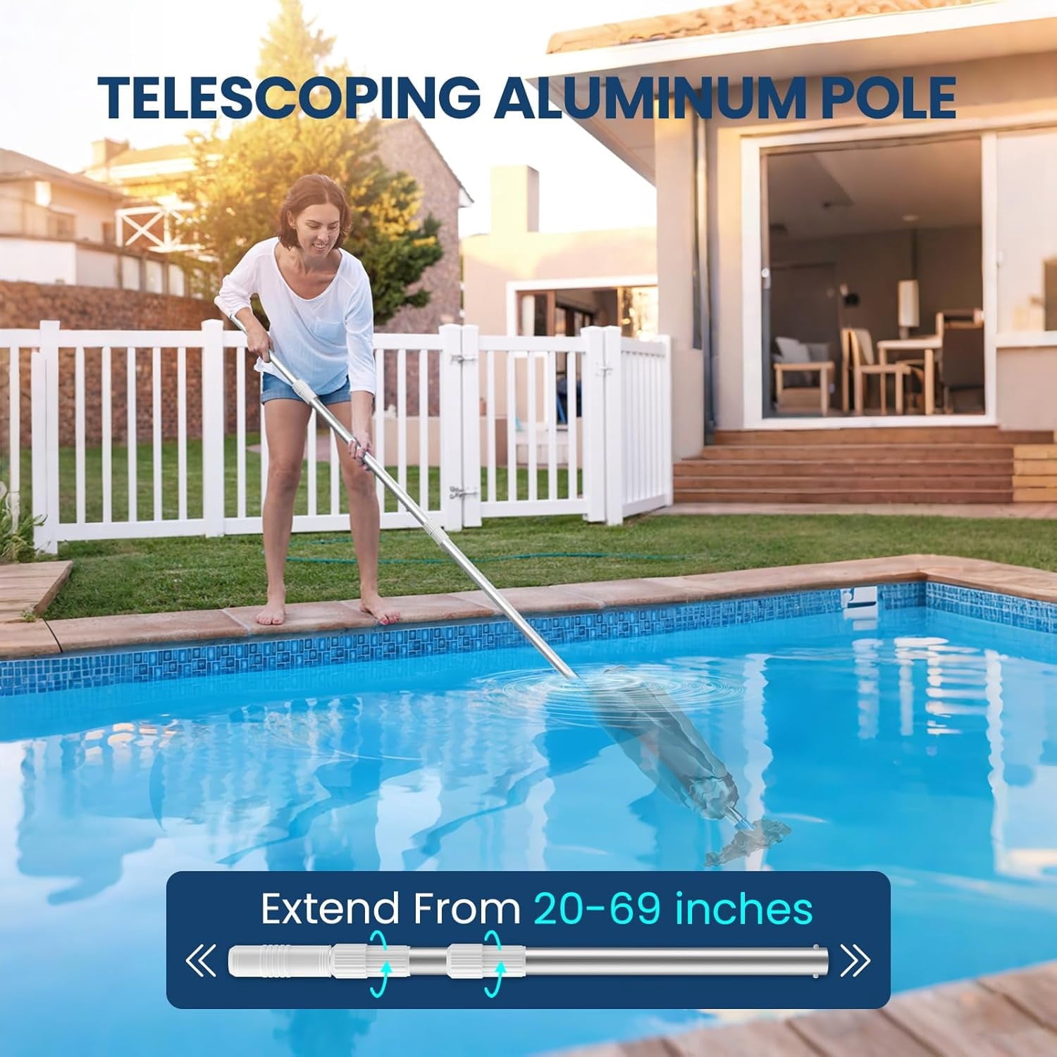 2025 Upgraded Handheld Pool Vacuum Cleaner for Above Ground & Inground Pools - Cordless Pool Cleaner w/18.5GPM Suction, Telescoping Pole(20-69in), 2 Brush Heads - Ideal for Spas & Hot Tubs