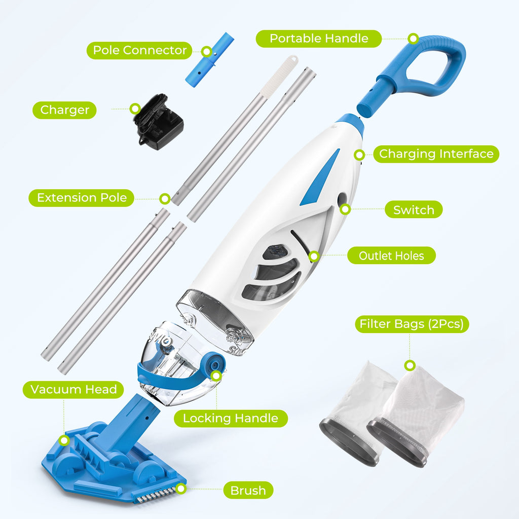 Syvio Cordless Handheld Pool Vacuum Cleaner, 1600GPH Powerful Suction, 60-Minute Runtime, for Above-Ground & Inground Pools, Spas & Hot Tubs