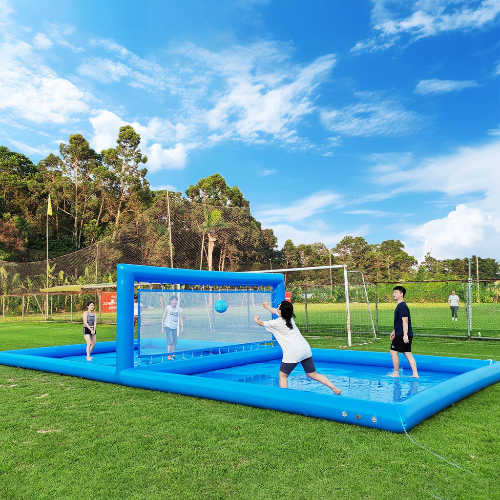 Relunch 33FT Inflatable Volleyball Court, 2 in 1 Volleyball Pool Football Court Water Soccer Field with 800W Blower for Beach Backyard Outdoor Summer Party ,33ft(L) x 16.5ft(W) x 7ft(H)