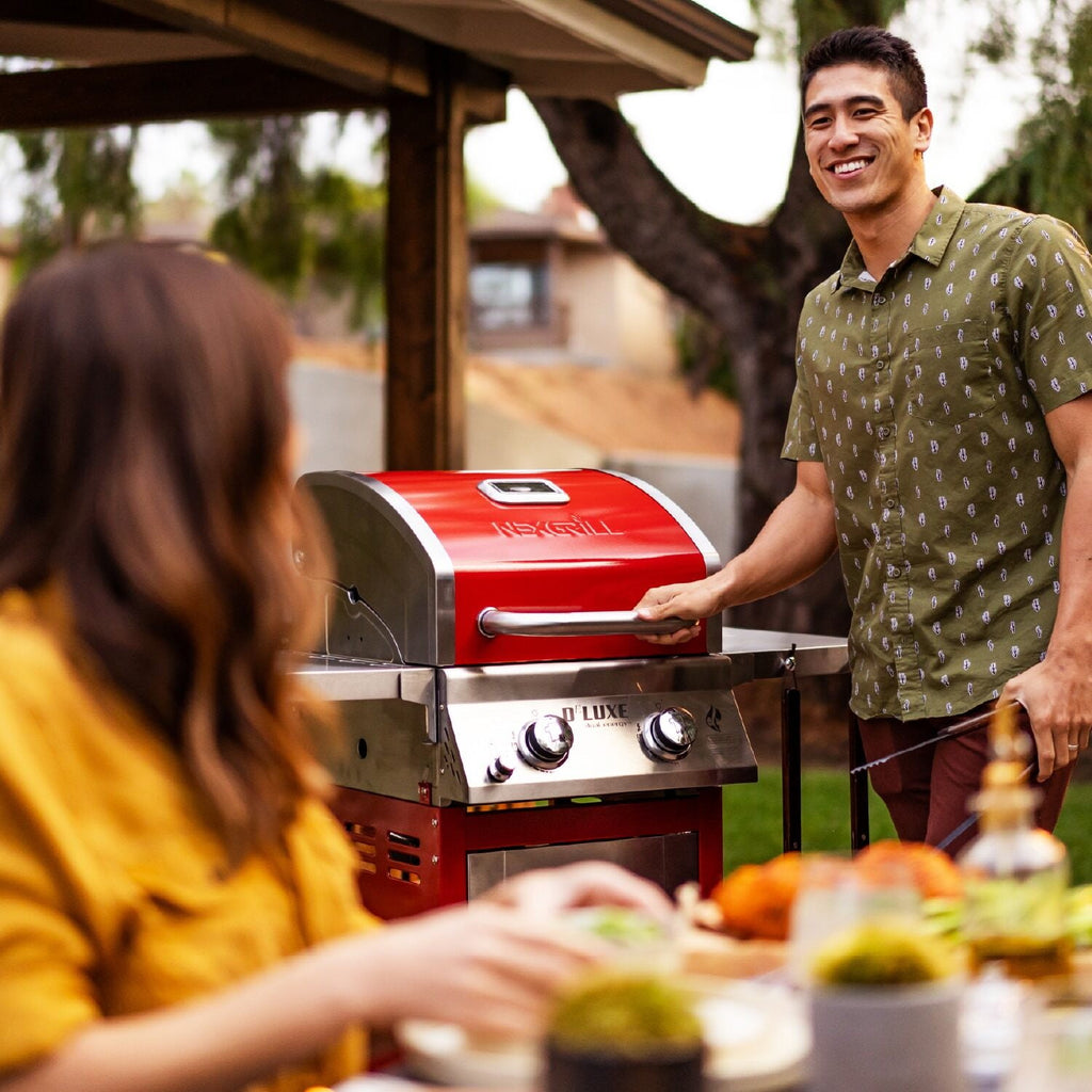 Nexgrill Deluxe 2-Burner Gas Grill with 401 SQ In Grate, 28000 BTUs, Stainless Steel Control Panel & Foldable Side Table, Propane BBQ Grill for Outdoor Cooking, Patios, Backyards and More -720-0864RA