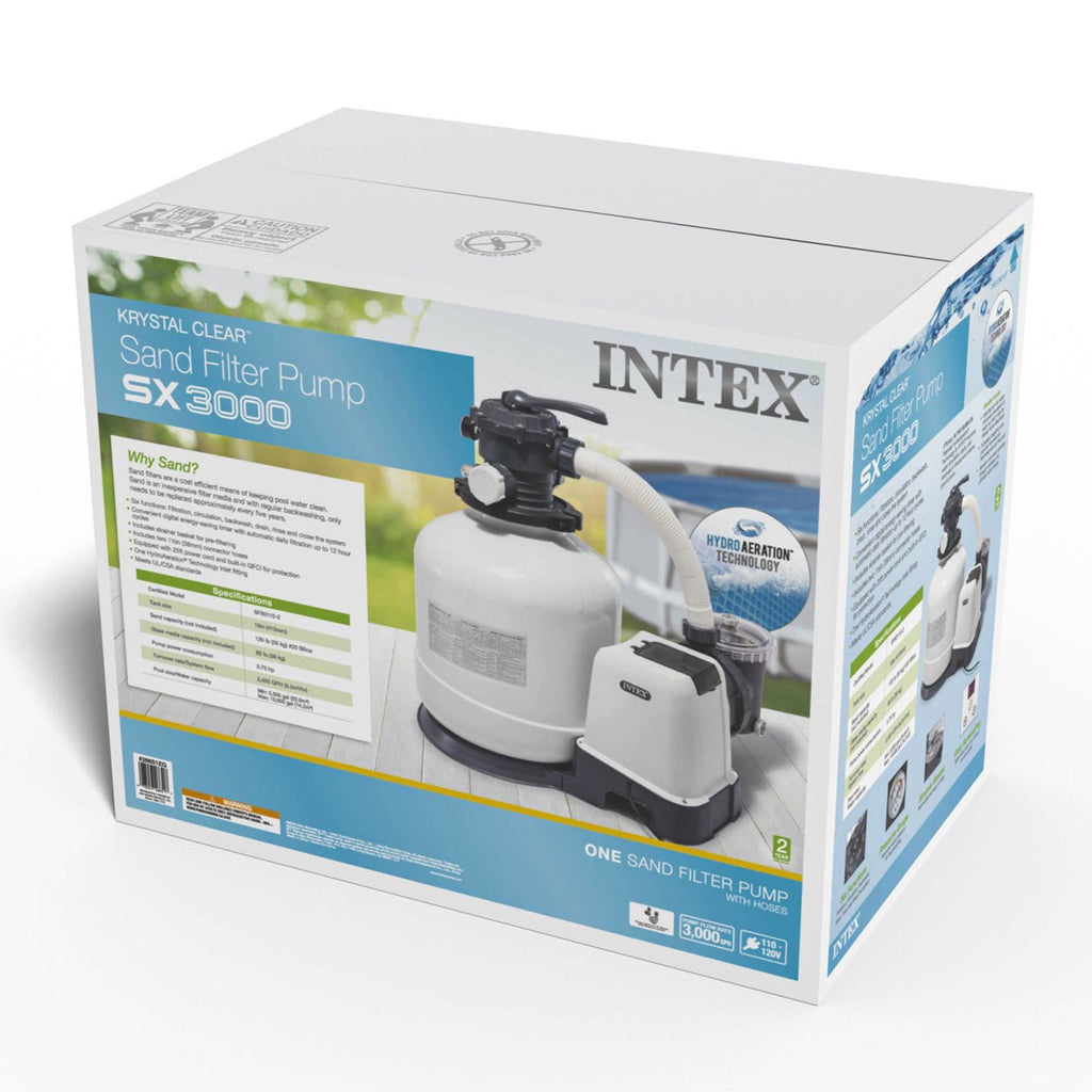Intex10 inch Krystal Clear Sand Filter Pool Pump, 1500 Gph Motor 1200 GPH System Flow Rate with GFCI, 110-120 V