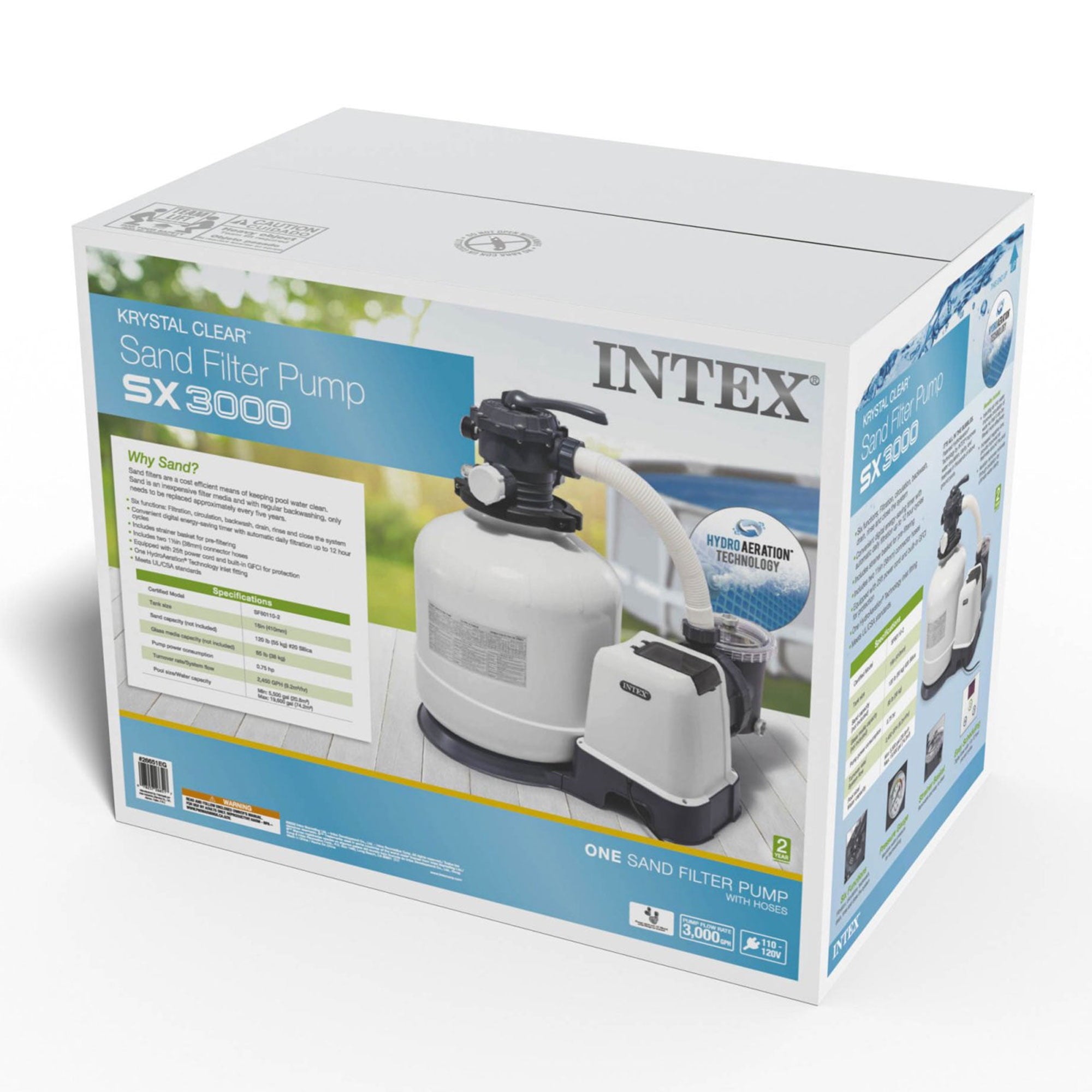 Intex10 inch Krystal Clear Sand Filter Pool Pump, 1500 Gph Motor 1200 GPH System Flow Rate with GFCI, 110-120 V