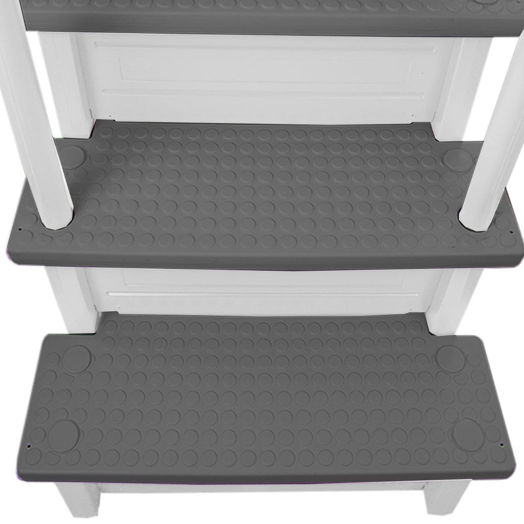 Aqua Select White Anti-Slip Pool Steps with White Steps and White Outside Flip-up Safety Ladder, 48-54H