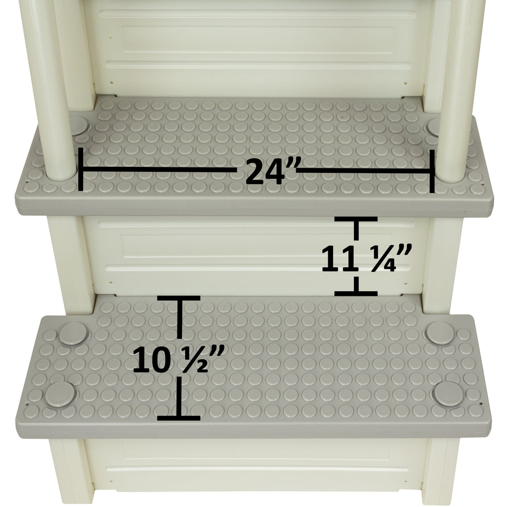 Aqua Select White Anti-Slip Pool Steps with White Steps and White Outside Flip-up Safety Ladder, 48-54H