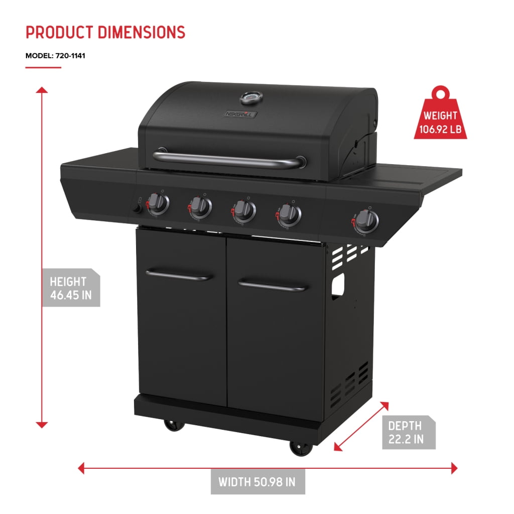 Nexgrill 4-Burner Propane Gas Grill with Side Burner, Stainless Steel Frame, 626 SQ In Total Cooking Space, 60,000 BTUs Output, BBQ Grill Perfect for Outdoor Gatherings - 720-0830H