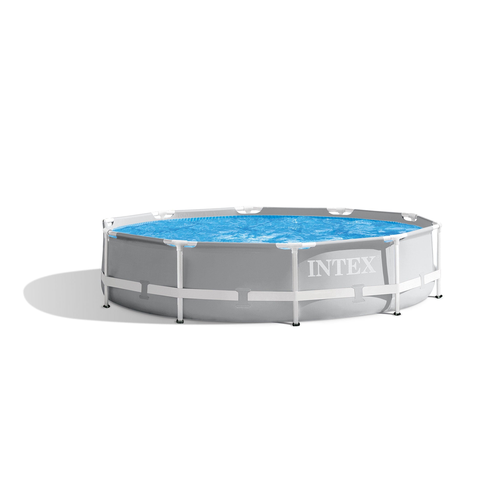 INTEX Round Prism Frame 10ft x 30in Above Ground Swimming Pool Set, Gray