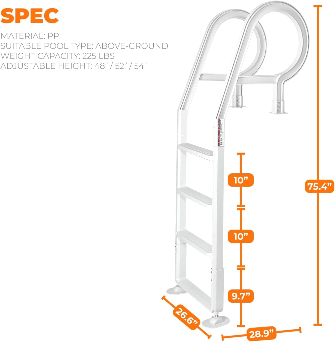 XtremepowerUS Pool Ladder 4-Step for 48-54 Above Ground Pools, 300LB, Swimming Pool Ladder