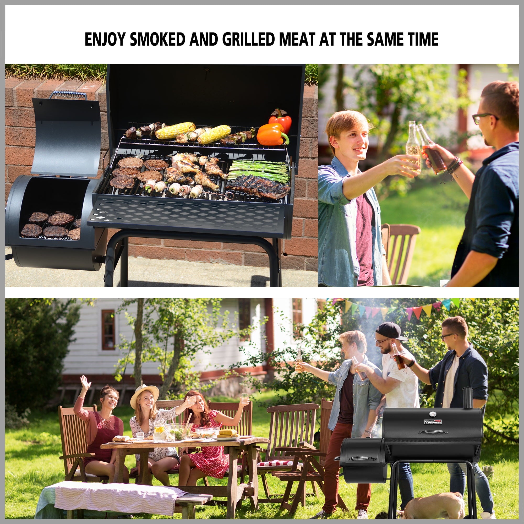 Royal Gourmet CC1830FC 28 Charcoal Grill with Offset Smoker, With Cover,855 Sq. In. Cooking Area, Front Shelf,Charcoal Grill for Outdoor Grilling and Backyard Cooking, Black