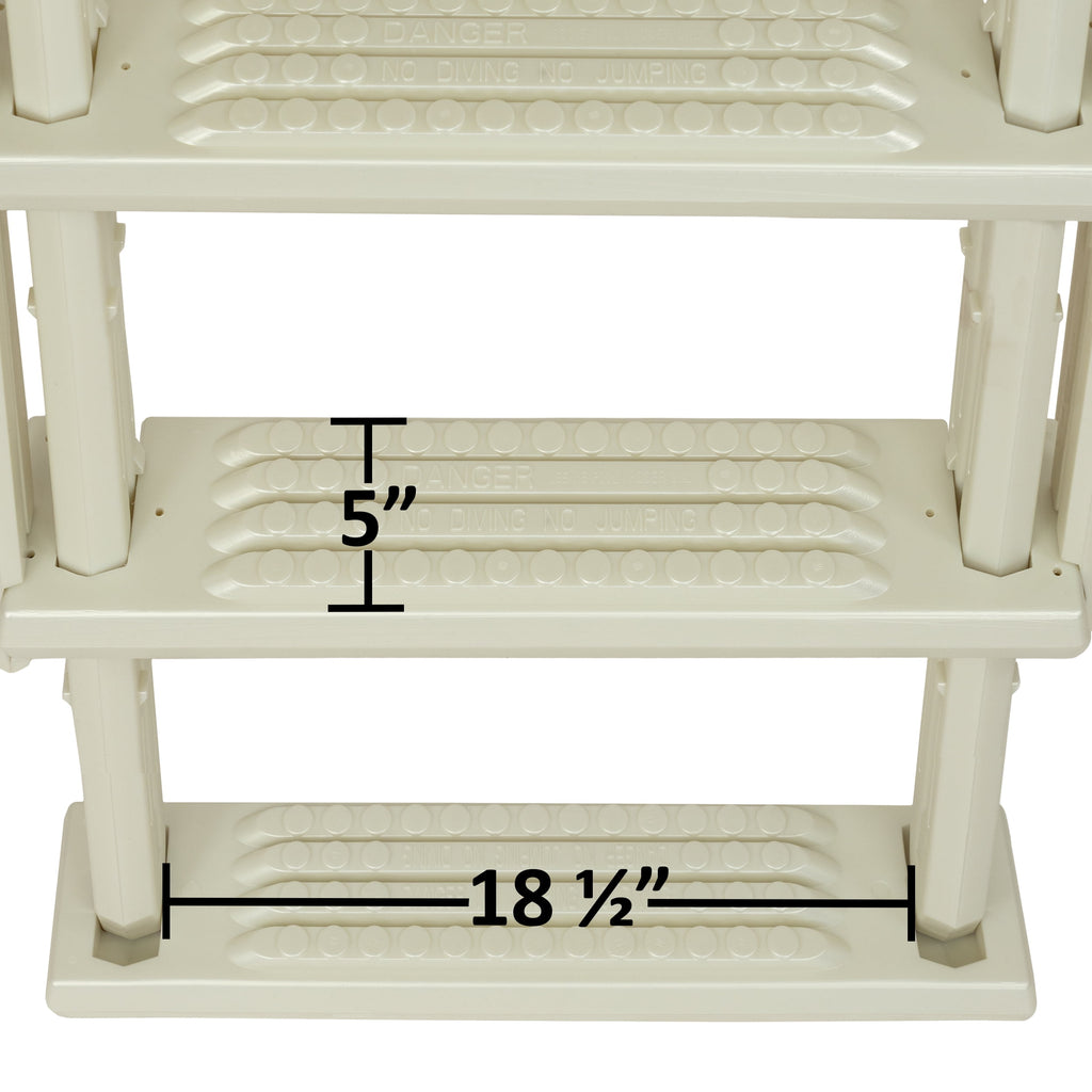 Aqua Select White Anti-Slip Pool Steps with White Steps and White Outside Flip-up Safety Ladder, 48-54H