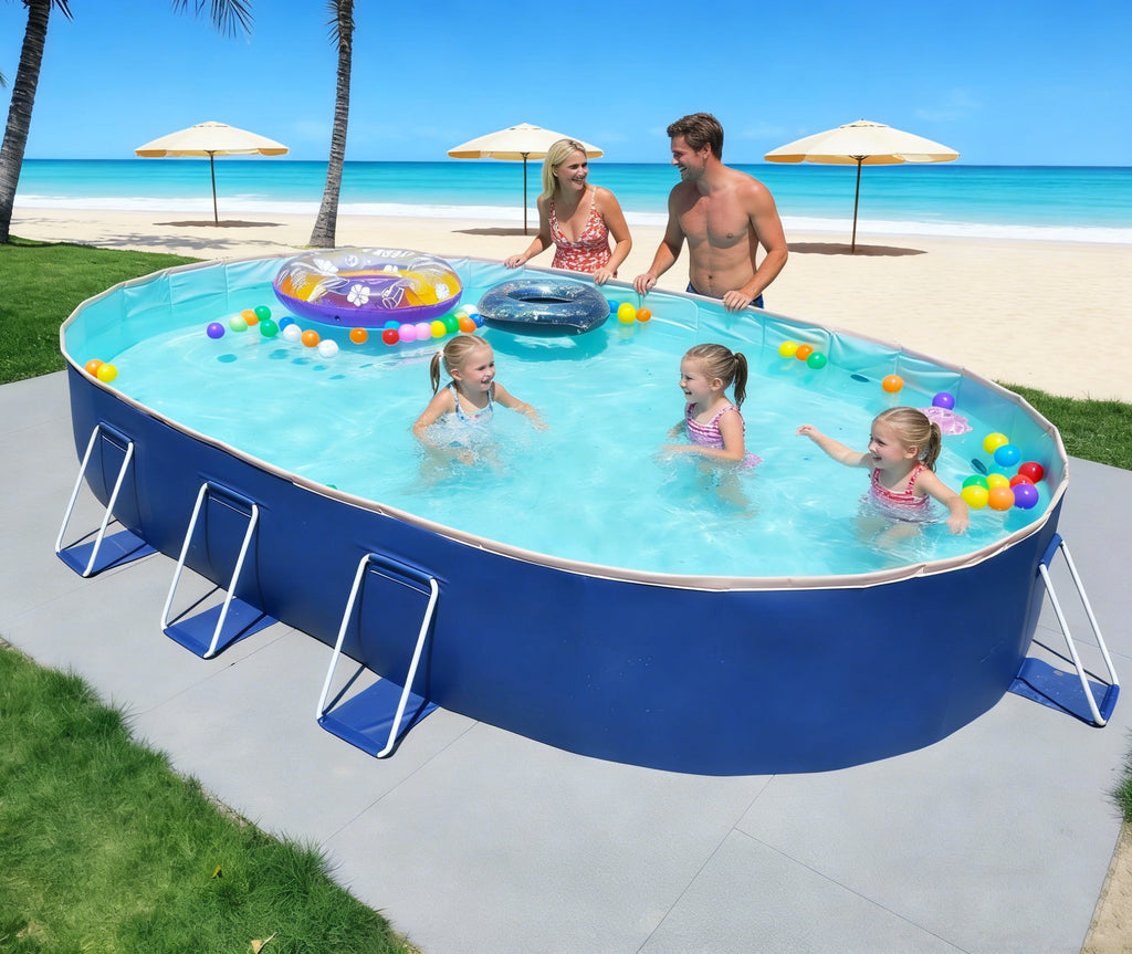 Hyindoor Outdoor Foldable Non-Inflatable Adults and Kids Swimming Pool Titanium Aluminum Support Steel Frame Anti-Slip for Lawn Garden Backyard（116 x 65 x 21）