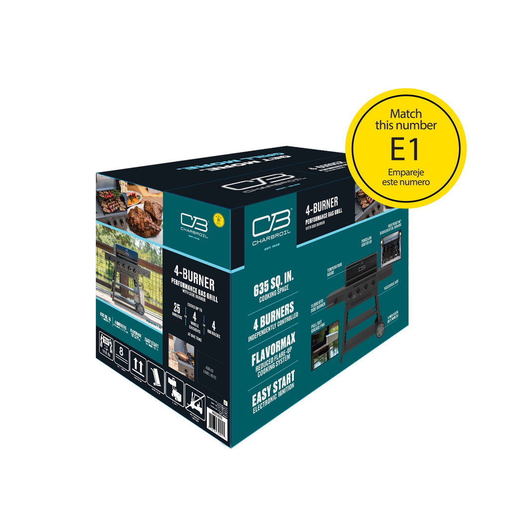 Charbroil Gas Grill, Performance Series FlavorMax 4 Burner Grill with Side Burner, Black