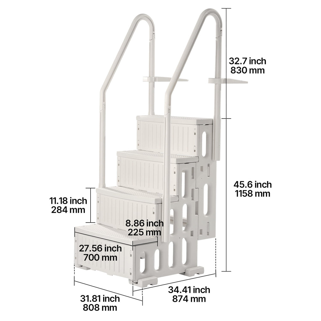 KFFKFF 4-Step Above Ground Pool Ladder, Anti-Slip Pool Steps with Dual Handrails, Supports 400 lbs, Fits 48-54 Inground & Above-Ground Pools, Creamy White