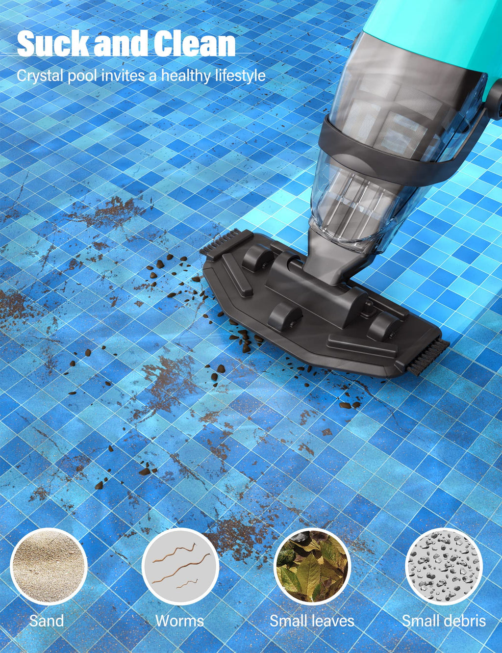 Efurden Cordless Pool Vacuum, Handheld Pool Vacuum with Running Time up to 60-Minutes for Above Ground Pools, Spas and Hot Tubs, Yellow