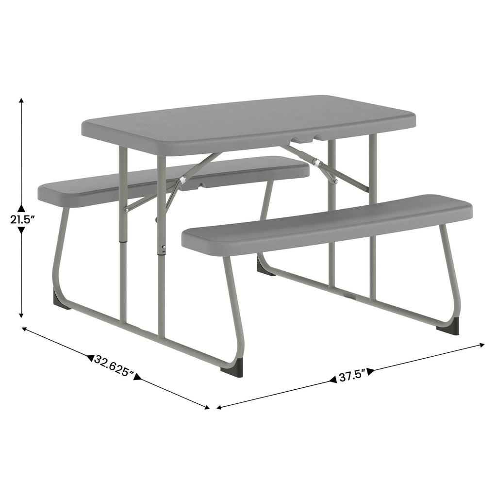 BizChair Easy-Fold Gray Folding Plastic Kids Outdoor Picnic Table and Benches - Commercial Grade - Seating for 4 Kids