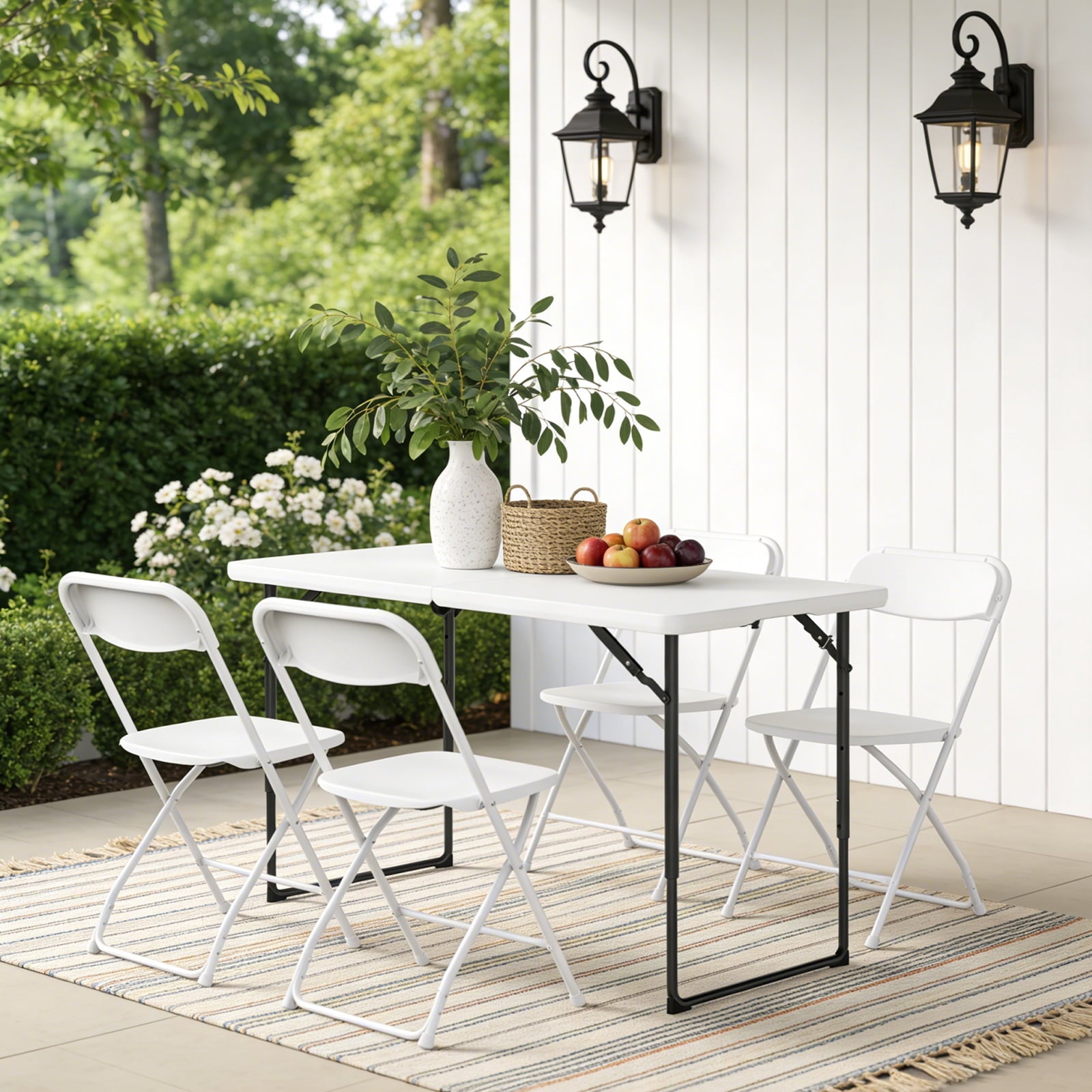WASUHE Folding Table 4 FT Lightweight Table, Fold-in-Half Plastic Rectangular Table Metal Legs, Easy to Store, Perfect for Party, Dining, Wedding, Events, White