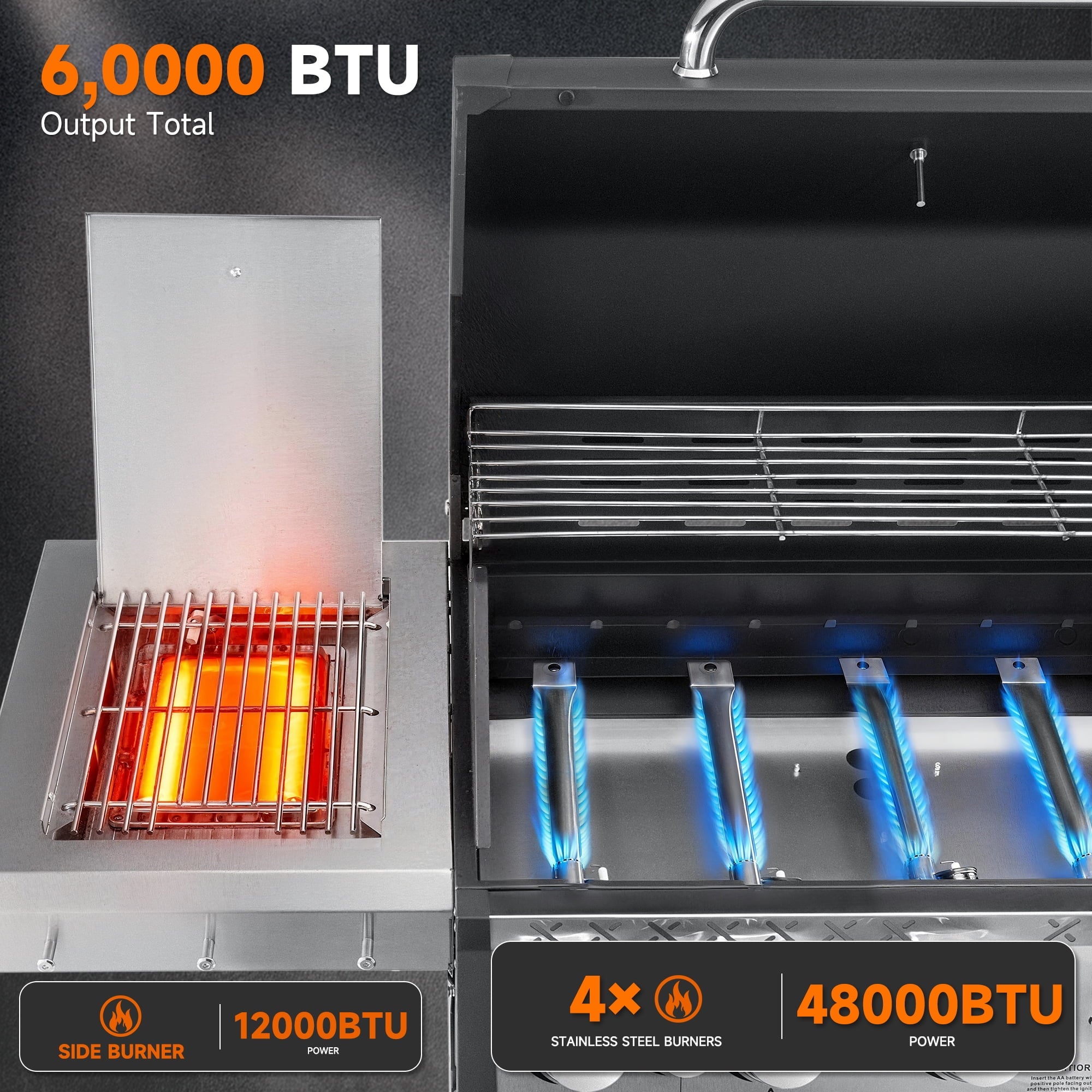 SKOK 4 Burner Gas Grill with Side Burner, 58000 BTU &393 sq.in Cooking Surface, Outdoor Propane Barbecue Grill for Patio & Backyard