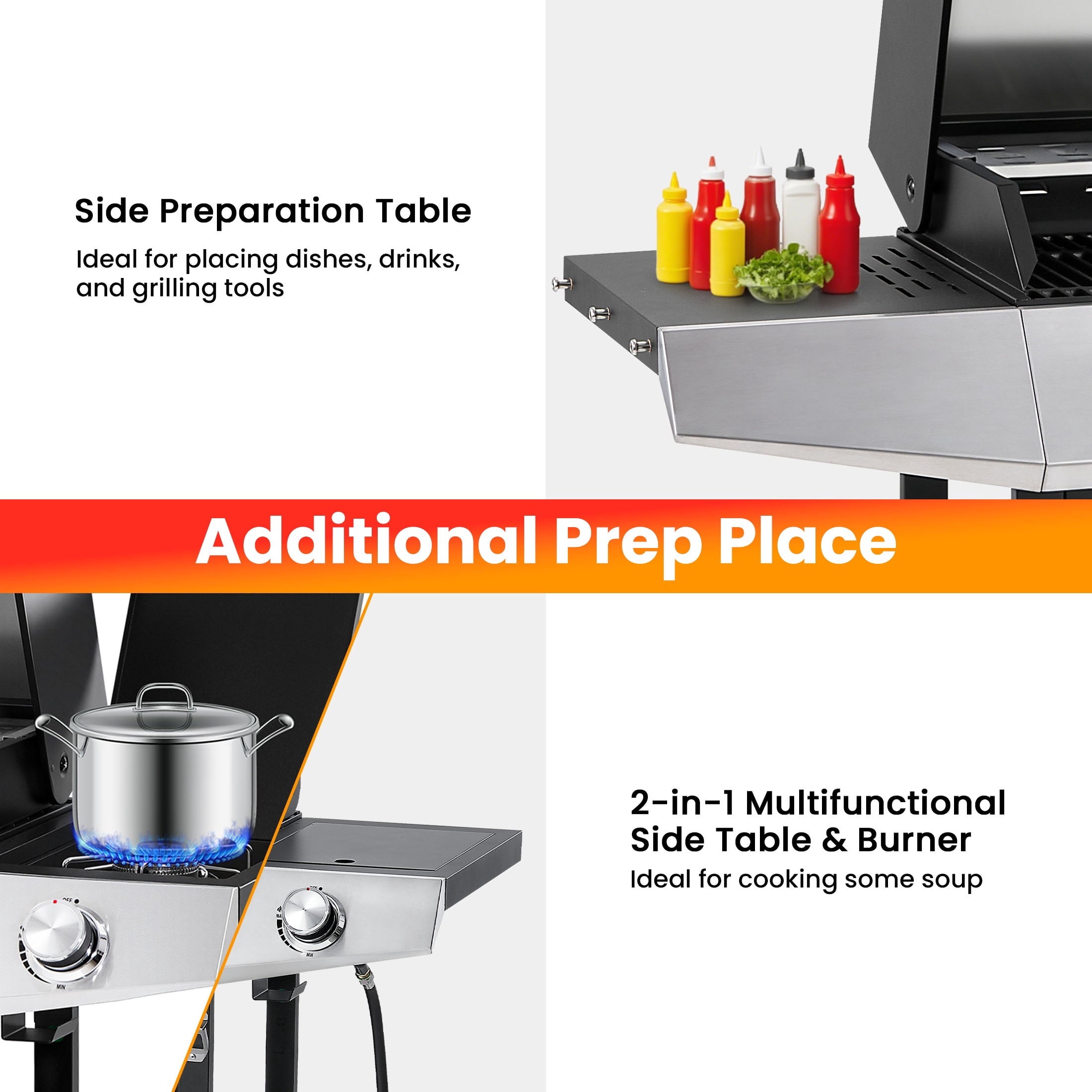 Segmart 4 Burner BBQ Propane Gas Grill with Side Burner, Stainless Steel 50,000 BTU Patio Barbecue Grill with Shelf, Gas Tank Hook, Towel Rack & Bottle Opener, Fits for Camping, Outdoor Cooking