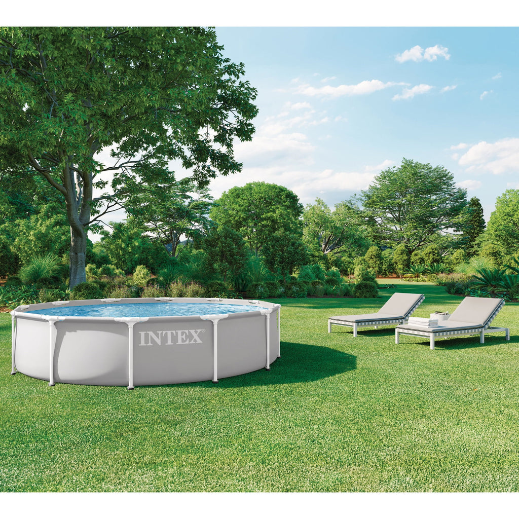 Intex: Prism Frame Premium Pool Set - 12ft x 30in, Grey, Above Ground Swimming Pool, Cartridge Filter Pump, Puncture Resistant, T-Joint Snap Assembly