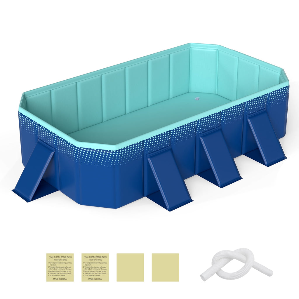 Costway Non-Inflatable Folding Kiddie Outdoor Swimming Pool,Portable Around Ground Pool Gradient + Green