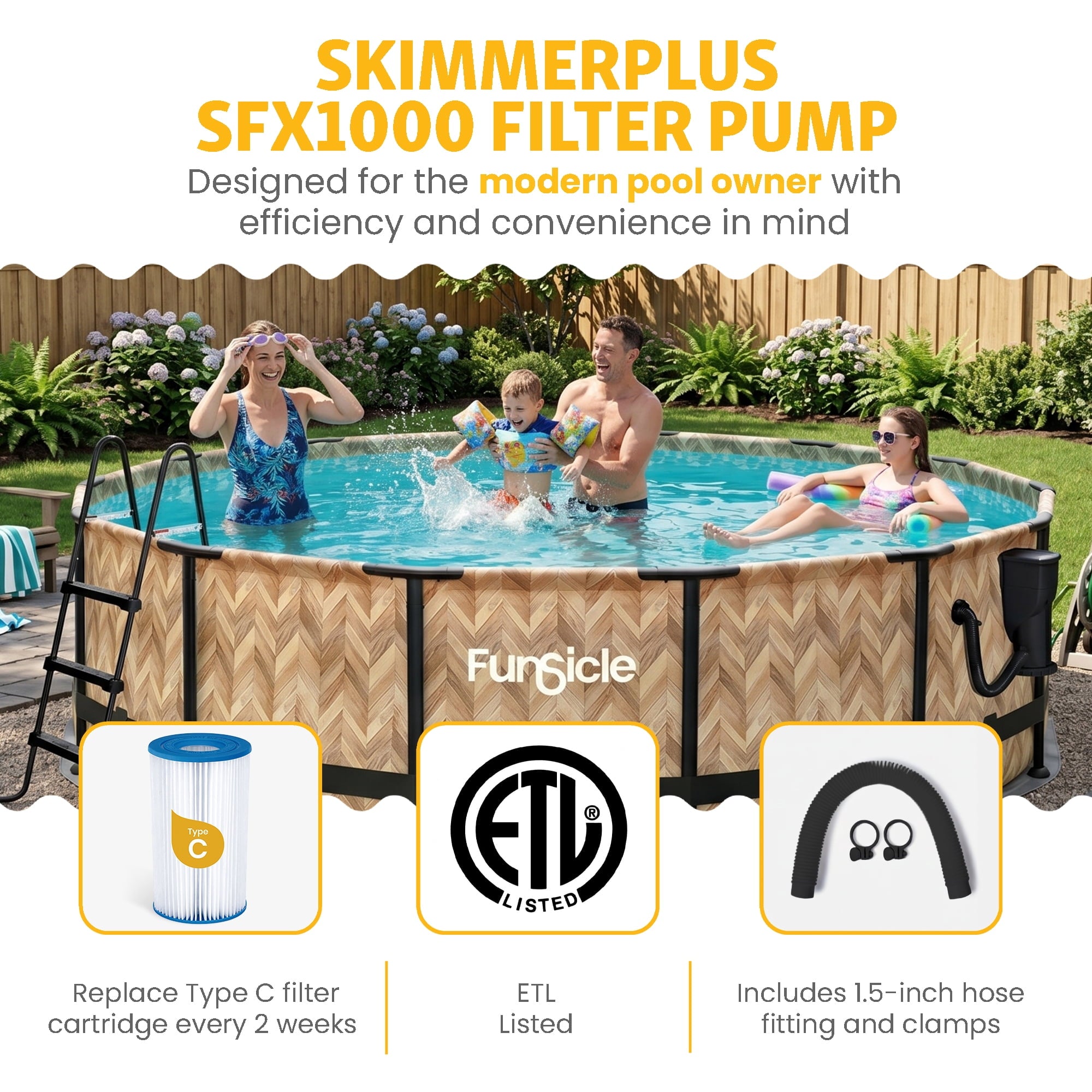 Funsicle 14ft Round Oasis Above Ground Pool with SkimmerPlus Filter Pump, Age 6 & up