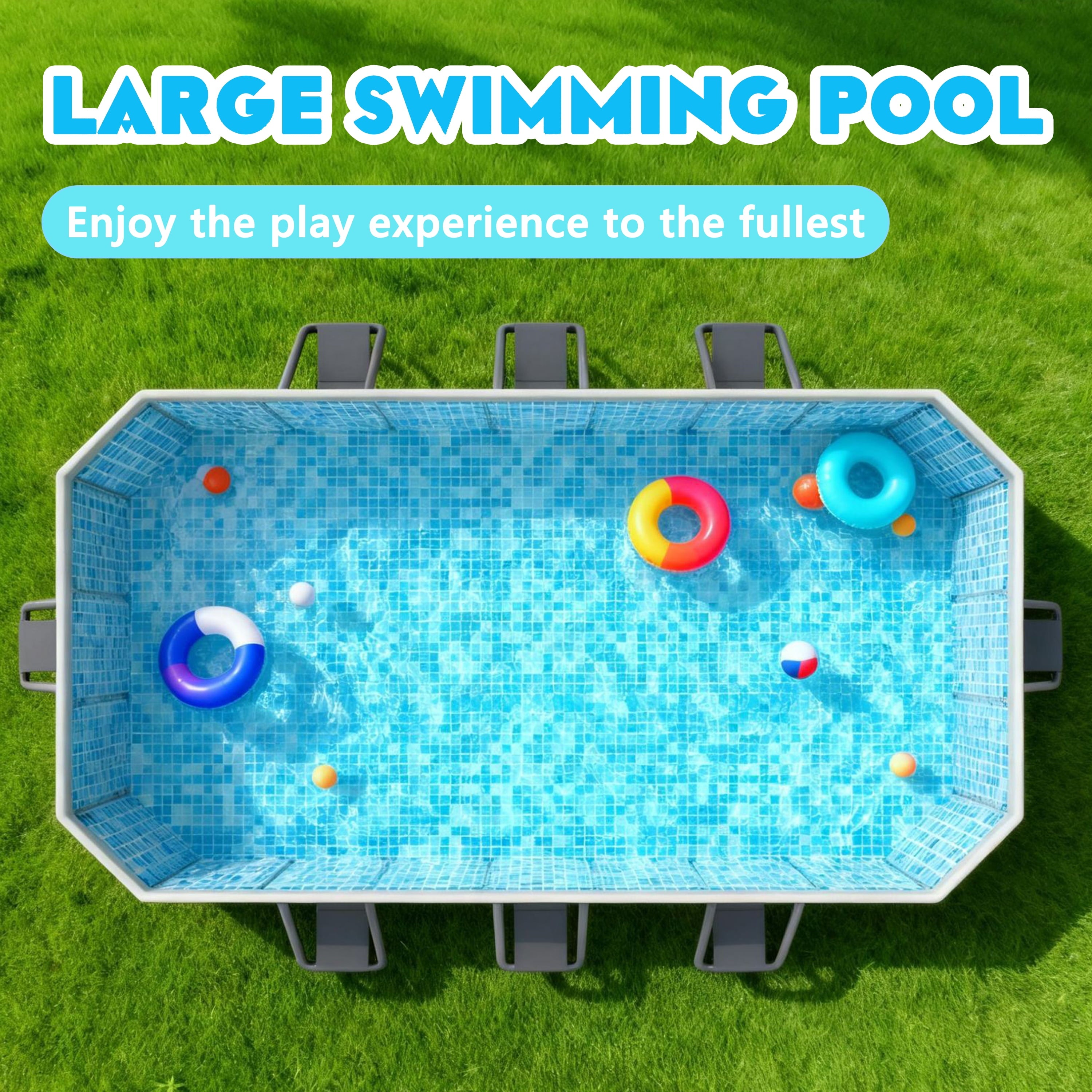 Hyindoor Outdoor Foldable Non-Inflatable Adults and Kids Swimming Pool Titanium Aluminum Support Steel Frame Anti-Slip for Lawn Garden Backyard（116 x 65 x 21）
