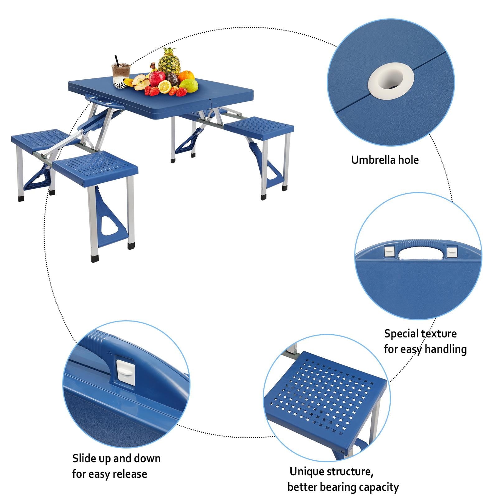 Ktaxon Portable Folding Picnic Table With 4-Person Chair Seats, Foldable Plastics Camping Table Set, Red
