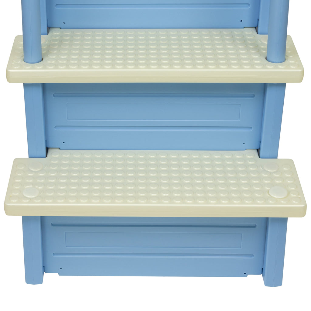Aqua Select White Anti-Slip Pool Steps with White Steps and White Outside Flip-up Safety Ladder, 48-54H