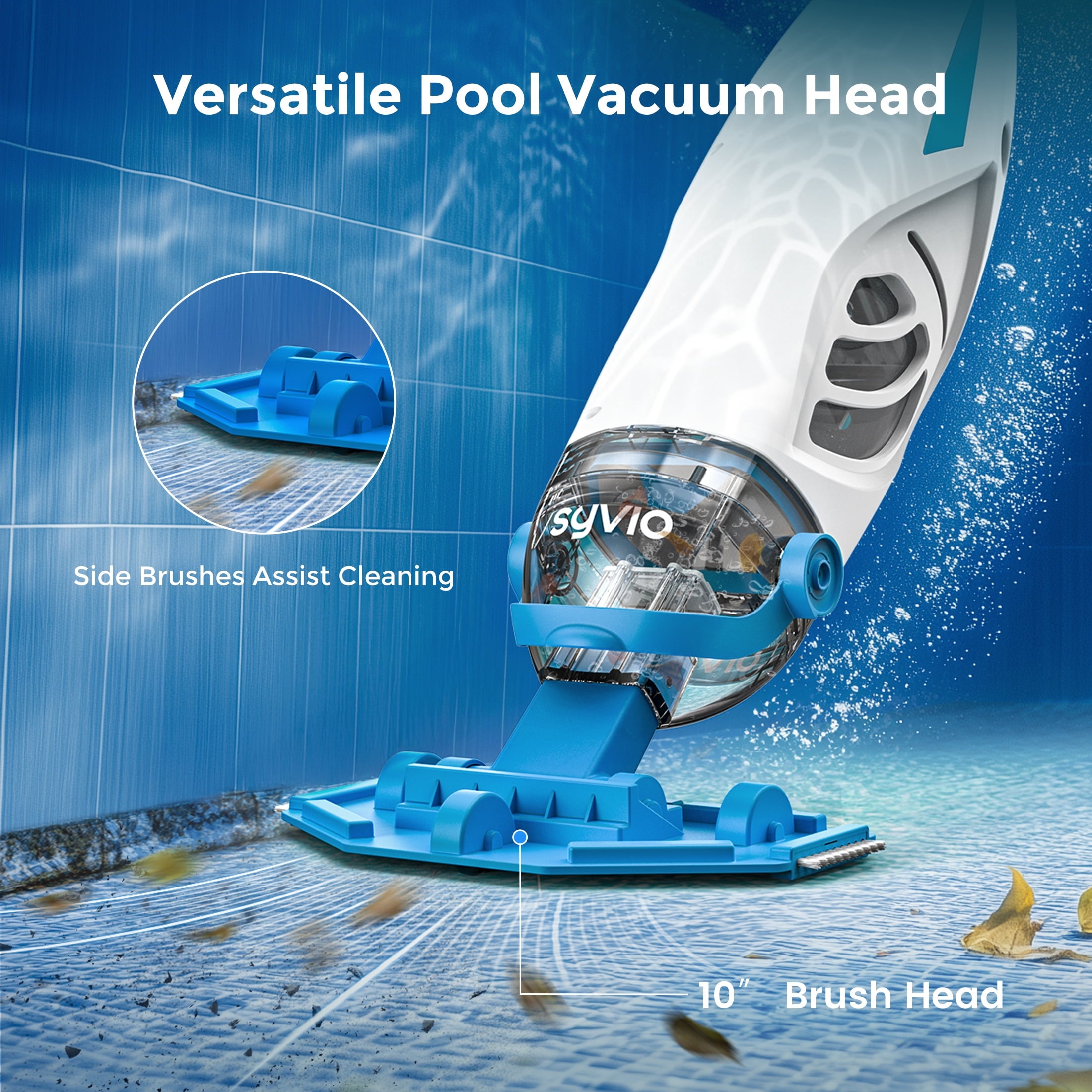Syvio Cordless Handheld Pool Vacuum Cleaner, 1600GPH Powerful Suction, 60-Minute Runtime, for Above-Ground & Inground Pools, Spas & Hot Tubs