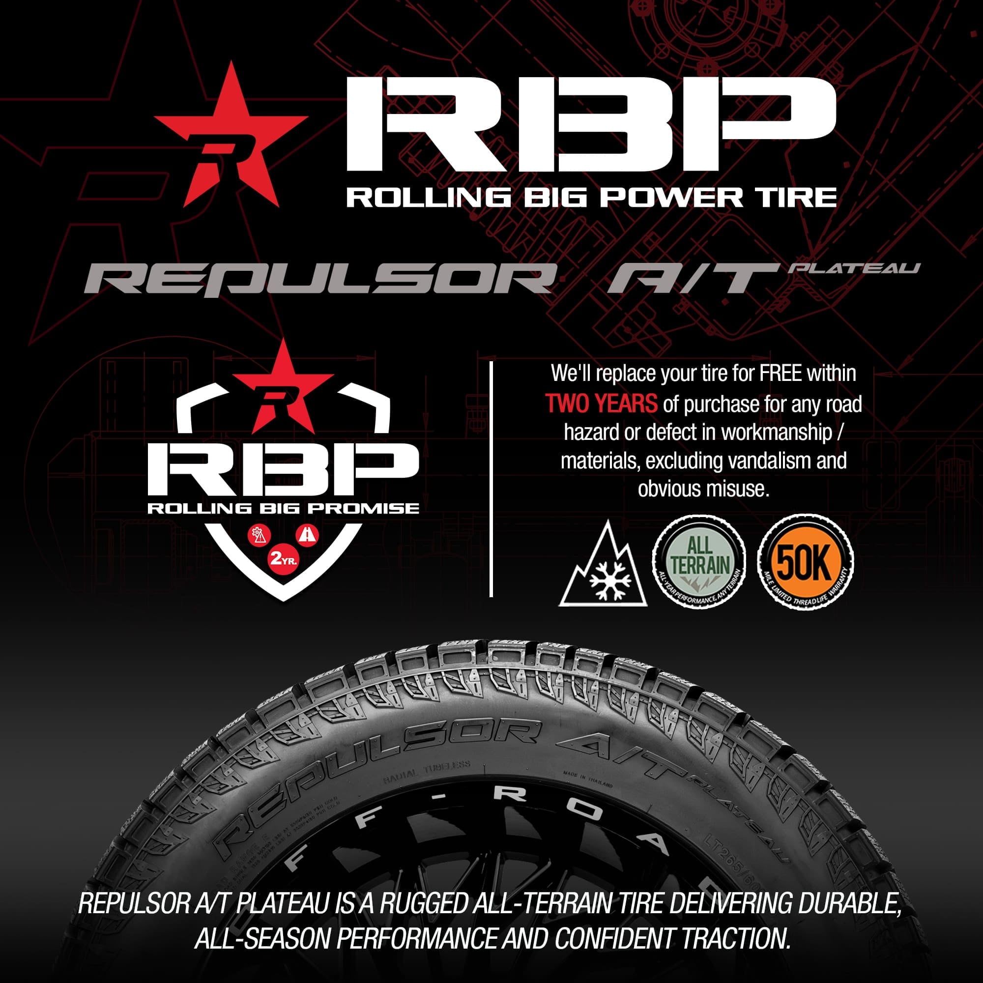 RBP Repulsor A/T Plateau All Terrain 255/70R15 108S Light Truck Tire