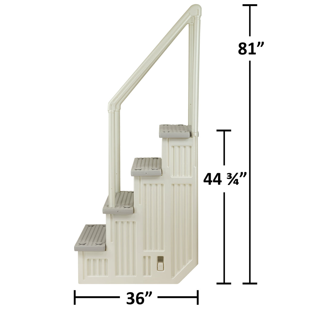 Aqua Select White Anti-Slip Pool Steps with White Steps and White Outside Flip-up Safety Ladder, 48-54H